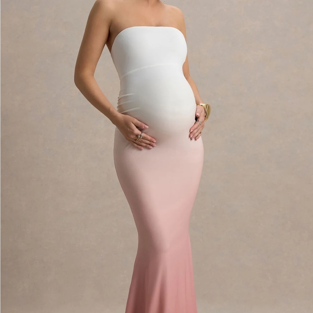 Club London - Sharnie - Pink Ombre Strapless Maternity Maxi Dress